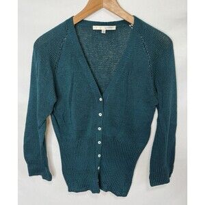 ERICA TANOV  Cotton Cardigan  Small $398 Stunning Luxury Knit Forest Green